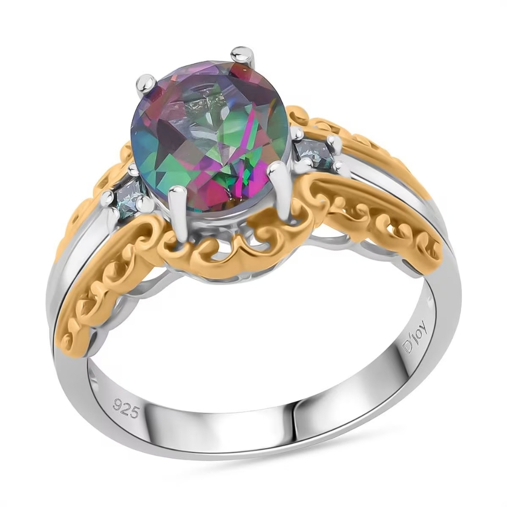 ✨ Mystic Topaz & Moissanite Ring | 925 Sterling Silver | Size 8 ✨